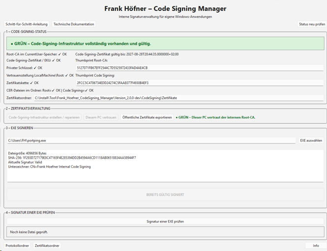Screenshot Code Signing Manager