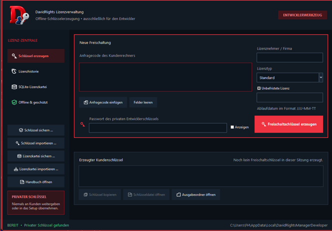 Screenshot vom Lizensmanager