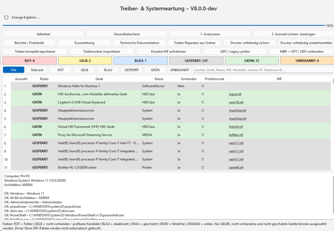 Screenshot Treiber und Systemwartung