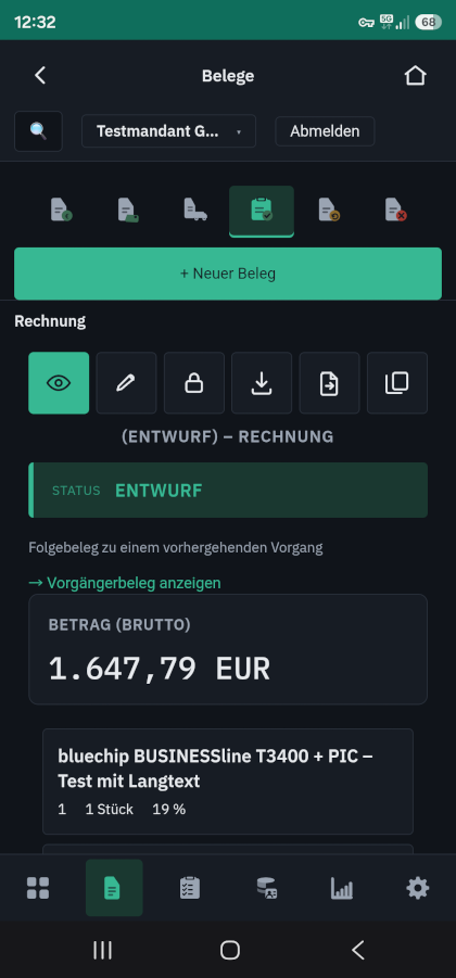 Screenshot erpNGIN-App-Belege