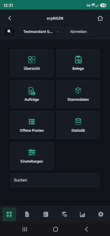 Screenshot erpNGIN-App-Homescreen